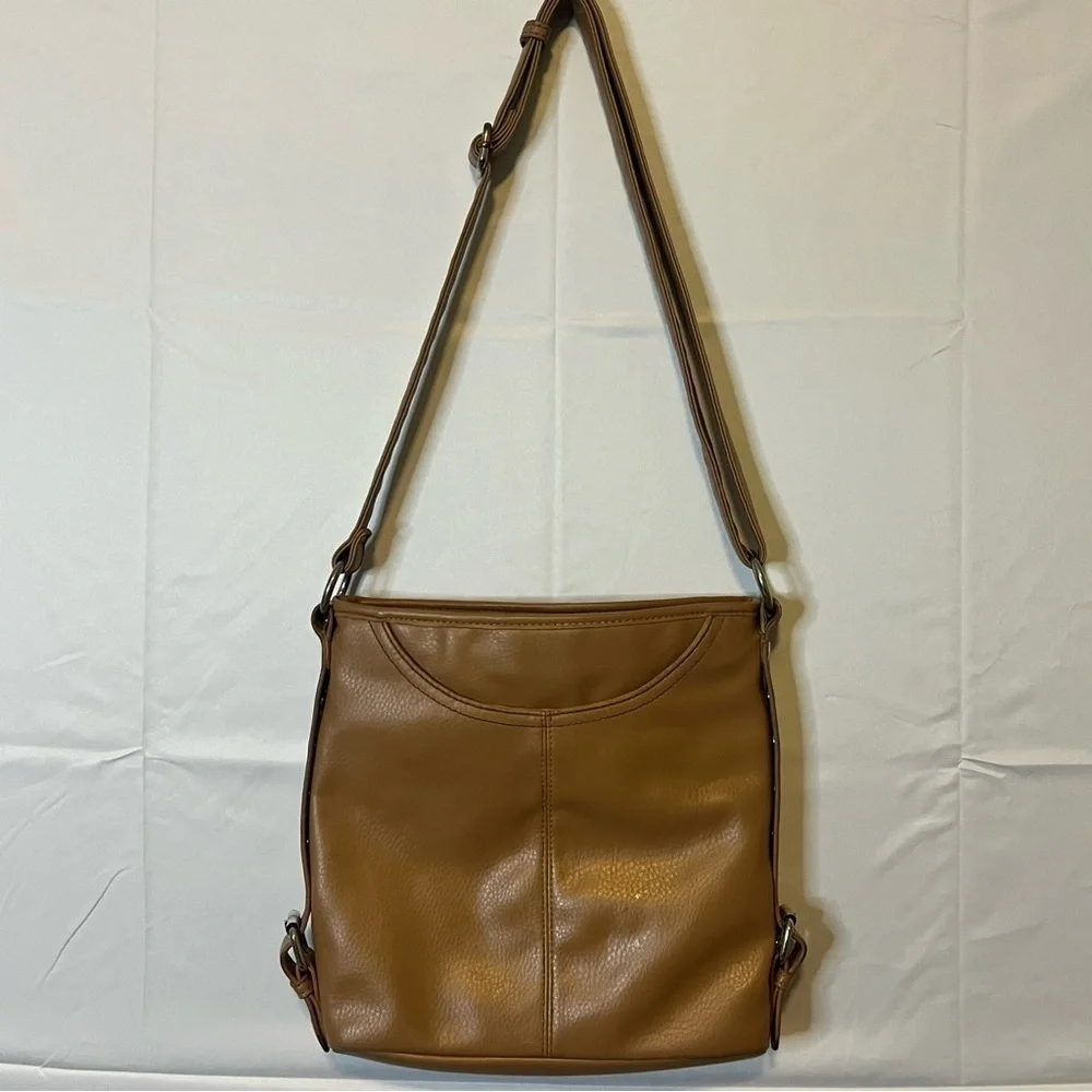 Franco Sarto, Nylon, Tan Crossbody/Shoulder Bag. Button Accent on each side